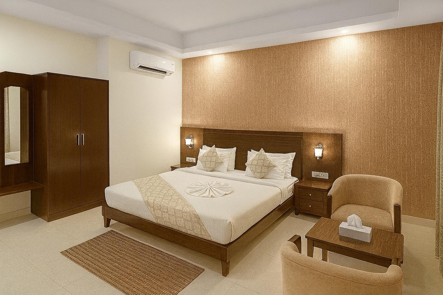Luxury Hotel Bedroom with Modern Wooden Furniture